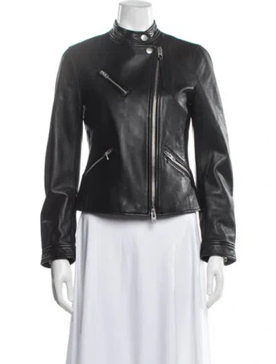 Pre-owned Coach Leather Biker Jacket In Blue