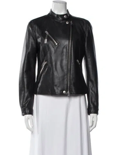 Pre-owned Coach Leather Biker Jacket In Blue