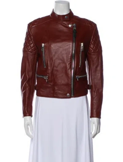 Pre-owned Coach Leather Biker Jacket In Brown