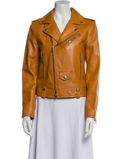 Pre-owned Coach Leather Biker Jacket In Brown