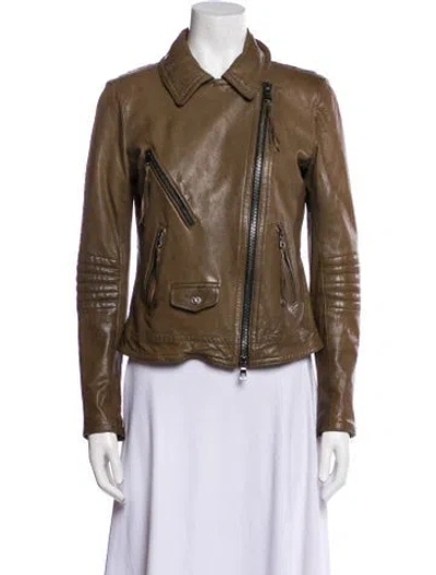 Pre-owned Coach Leather Biker Jacket In Brown