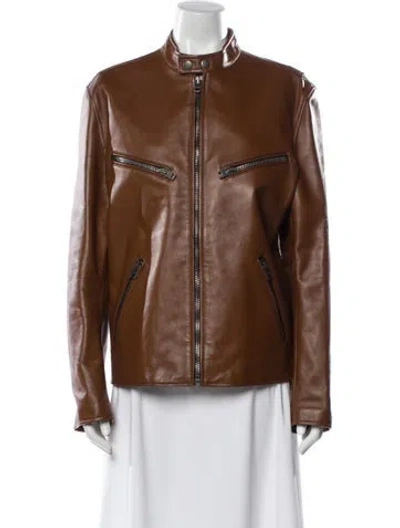 Pre-owned Coach Leather Biker Jacket In Brown