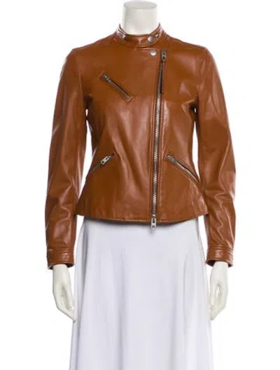 Pre-owned Coach Leather Biker Jacket In Brown
