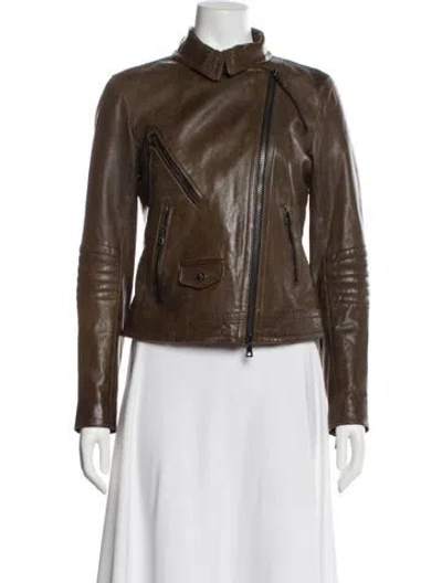 Pre-owned Coach Leather Biker Jacket In Brown