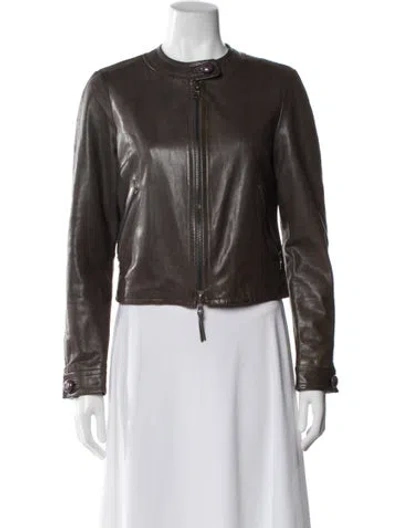 Pre-owned Coach Leather Biker Jacket In Brown