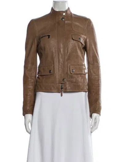 Pre-owned Coach Leather Biker Jacket In Brown