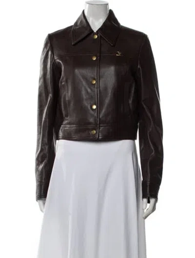 Pre-owned Coach Leather Biker Jacket In Brown