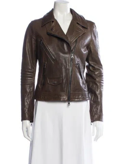 Pre-owned Coach Leather Biker Jacket In Brown