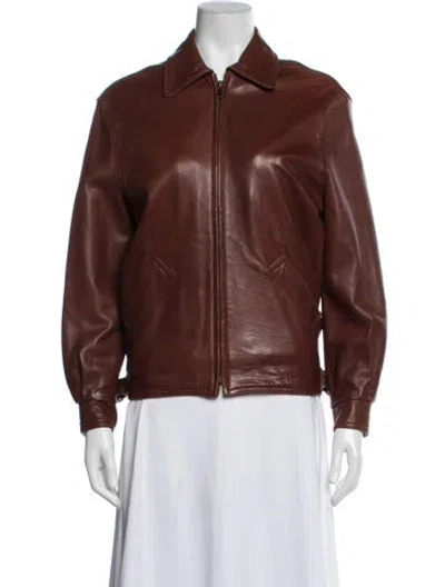 Pre-owned Coach Leather Biker Jacket In Brown