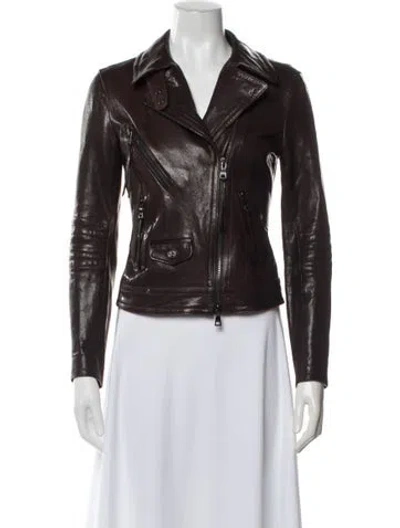 Pre-owned Coach Leather Biker Jacket In Brown