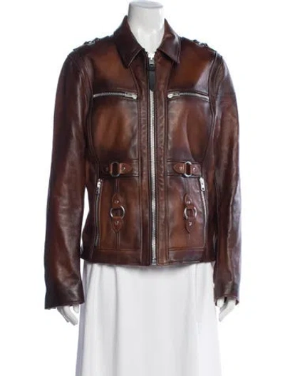 Pre-owned Coach Leather Biker Jacket In Brown