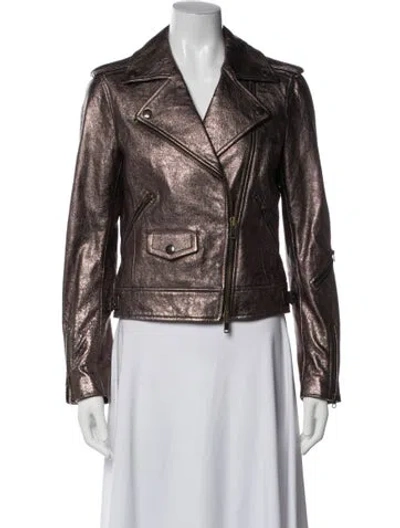 Pre-owned Coach Leather Biker Jacket In Brown