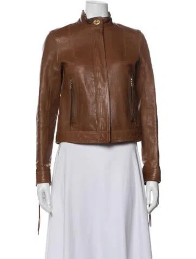 Pre-owned Coach Leather Biker Jacket In Brown