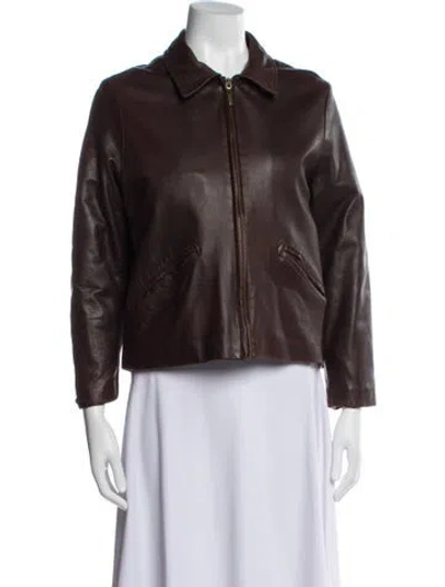Pre-owned Coach Leather Biker Jacket In Burgundy