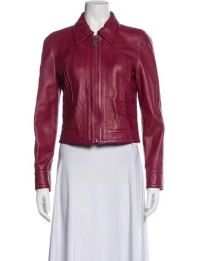 Pre-owned Coach Leather Biker Jacket In Burgundy