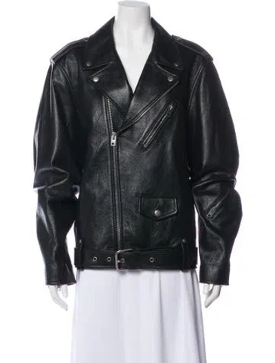Pre-owned Coach Leather Biker Jacket In Gray