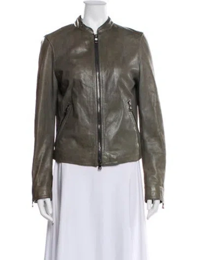 Pre-owned Coach Leather Biker Jacket In Gray