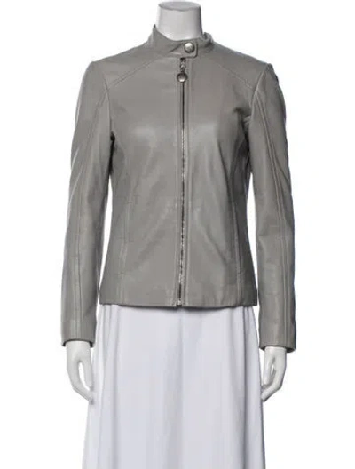 Pre-owned Coach Leather Biker Jacket In Gray