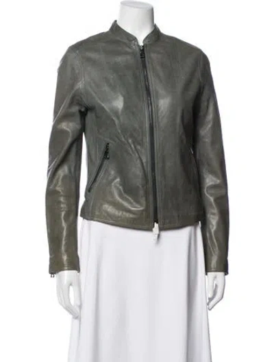 Pre-owned Coach Leather Biker Jacket In Green