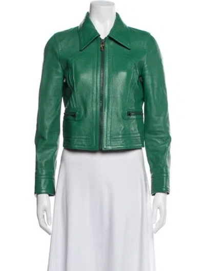 Pre-owned Coach Leather Biker Jacket In Green