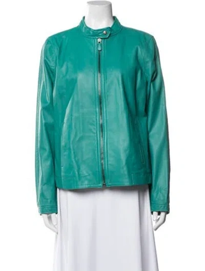 Pre-owned Coach Leather Biker Jacket In Green