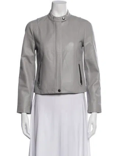 Pre-owned Coach Leather Biker Jacket In Grey