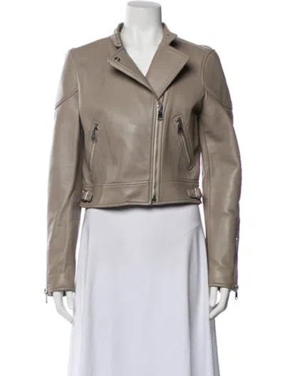Pre-owned Coach Leather Biker Jacket In Neutral