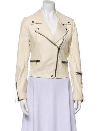 Pre-owned Coach Leather Biker Jacket In Neutral