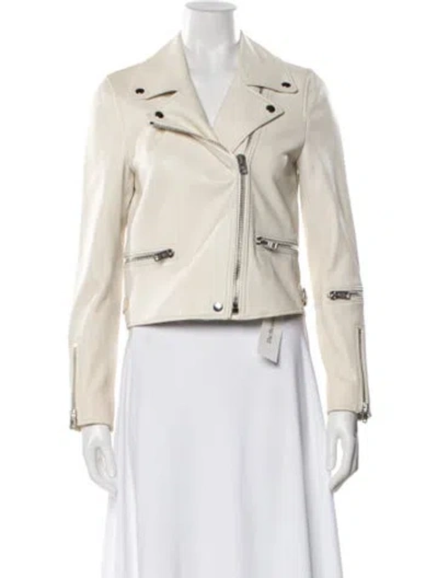 Pre-owned Coach Leather Biker Jacket In Neutral