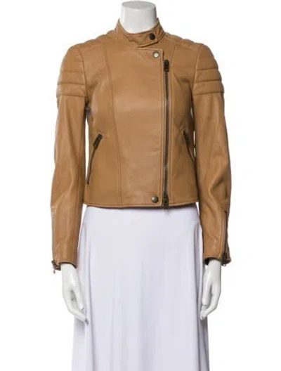 Pre-owned Coach Leather Biker Jacket In Neutral
