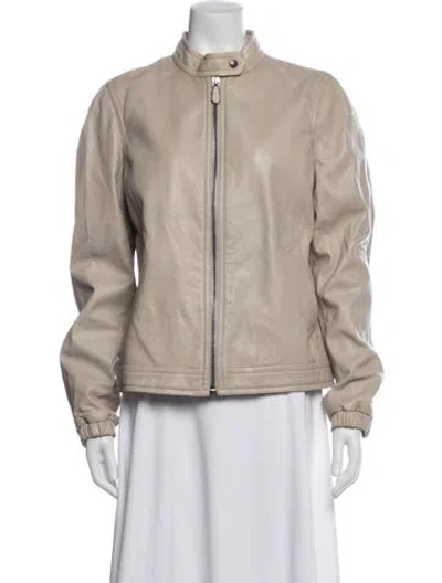 Pre-owned Coach Leather Biker Jacket In Neutrals