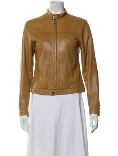 Pre-owned Coach Leather Biker Jacket In Orange