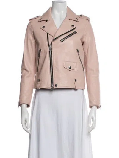 Pre-owned Coach Leather Biker Jacket In Pink