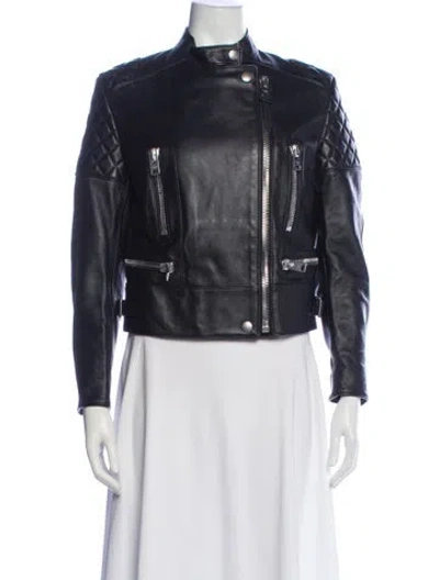 Pre-owned Coach Leather Biker Jacket W/ Tags In Blue