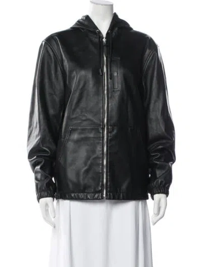 Pre-owned Coach Leather Bomber Jacket In Black