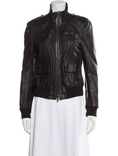 Pre-owned Coach Leather Bomber Jacket In Brown