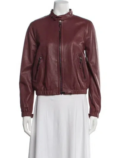 Pre-owned Coach Leather Bomber Jacket In Brown