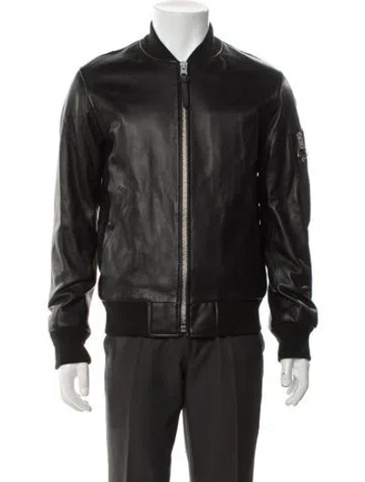 Pre-owned Coach Leather Bomber Jacket In Gray