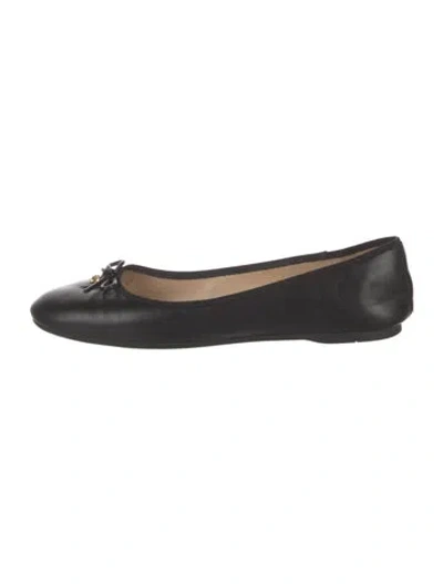 Pre-owned Coach Leather Bow Accents Ballet Flats In Black
