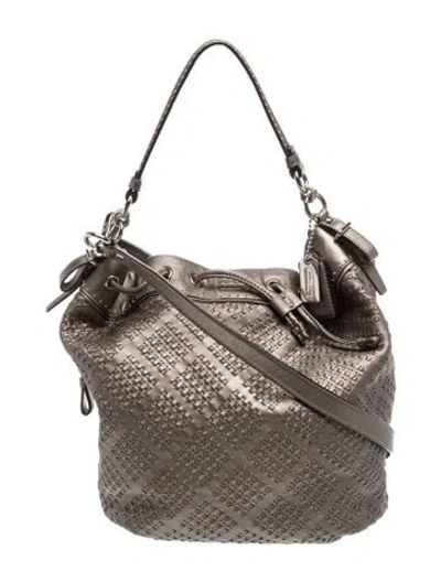 Pre-owned Coach Leather Bucket Bag In Gray