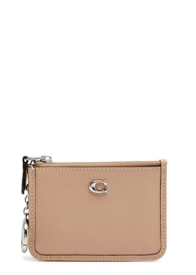 Coach Leather Card Holder In Beige