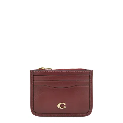 Coach Leather Card Holder In Burgundy