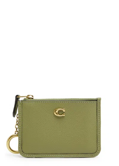 Coach Leather Card Holder In Green