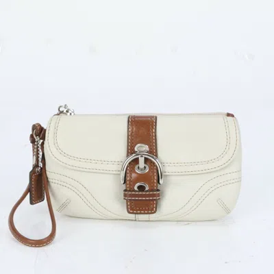 Pre-owned Coach Leather Clutch Bag Handbag Tote Bag () In White