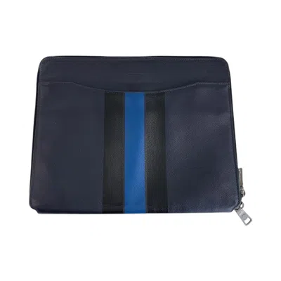 Coach Leather Clutch Bag Navy Silver Hardware In Blue
