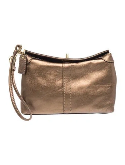 Pre-owned Coach Leather Clutch In Brown/metallic