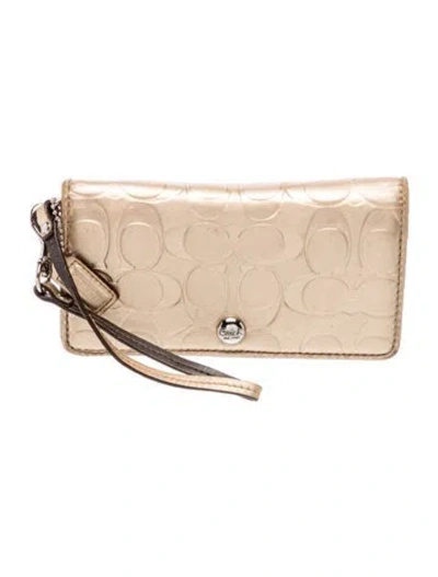 Pre-owned Coach Leather Clutch In Gold