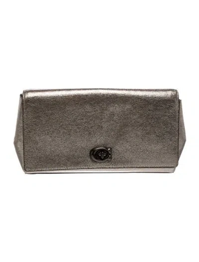 Pre-owned Coach Leather Clutch In Gray