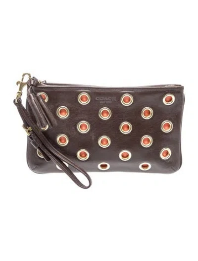 Pre-owned Coach Leather Clutch In Gray