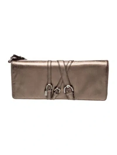 Pre-owned Coach Leather Clutch In Gray